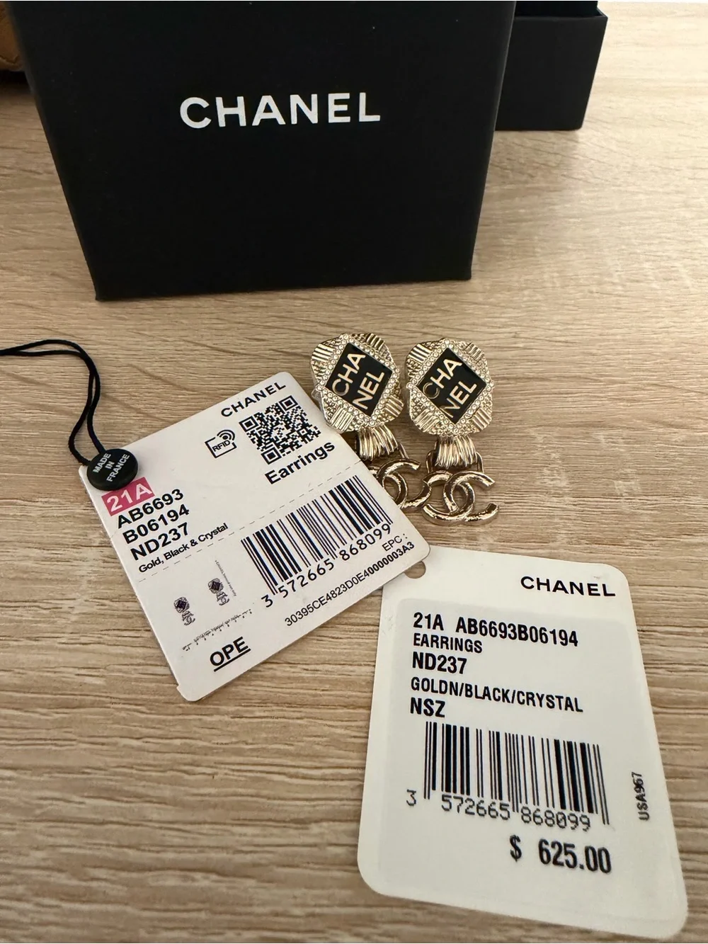 Authentic Chanel 2021 Strass & Resin CC Drop Earrings